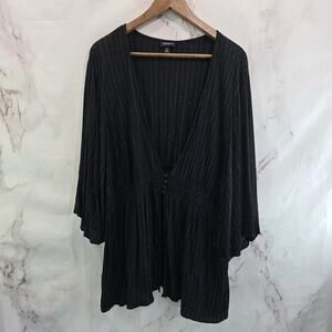 Torrid Shirt Women 3 3X Black Gold Striped Blouse Topper Cover Up Metallic
